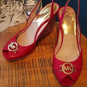 Michael kors red and white wedge heal